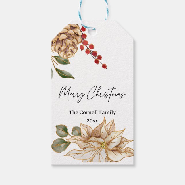 Etiqueta Para Presente Aquarela de Flor de Natal (Frente)