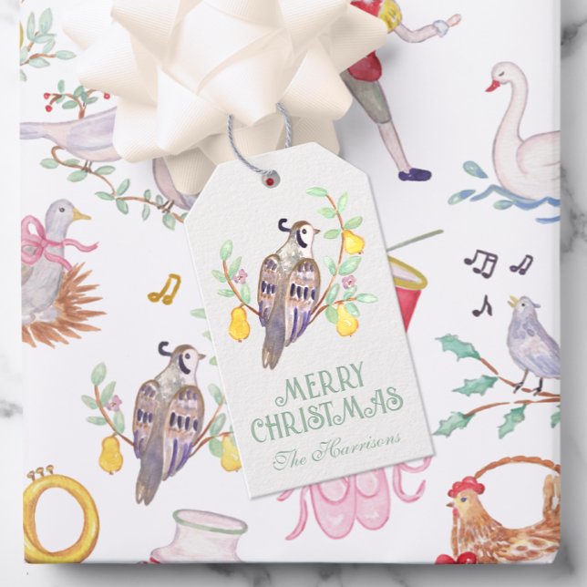 Etiqueta Para Presente Aquarela Doze Dias de Natal Personalizado (Criador carregado)