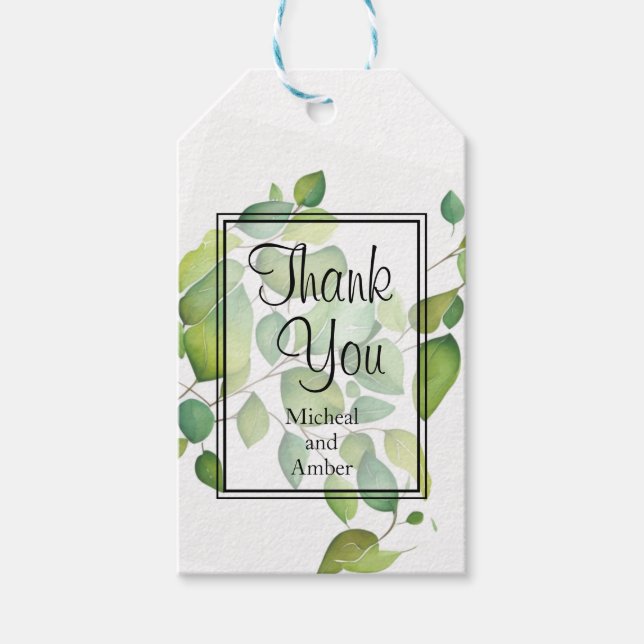 Etiqueta Para Presente Aquarela eucalipto folhagem verde (Frente)