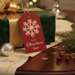 Etiqueta Para Presente Aquarela Floco de Neve Vermelho Natal Personalizad