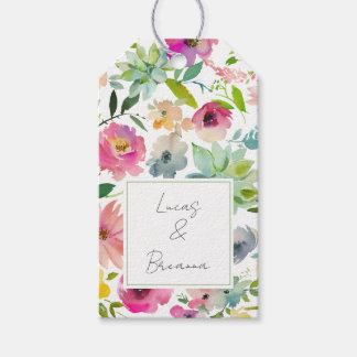 Etiqueta Para Presente Aquarela Floral NOME & NOME Casamento Colorido