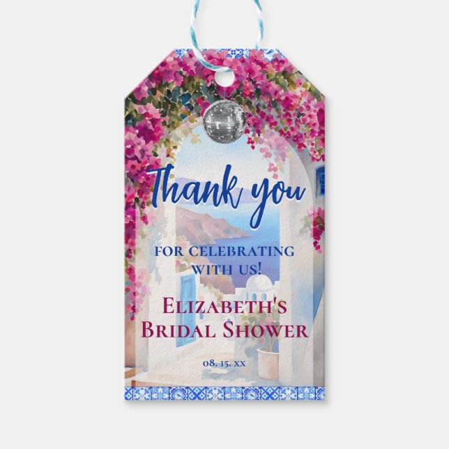 Etiqueta Para Presente Aquarela Flores Italianas Gregas Rosa Azulejos  (Frente)