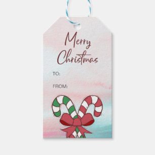 Etiqueta Para Presente Aquarela Merry Christmas Candy Cane Gift Tag