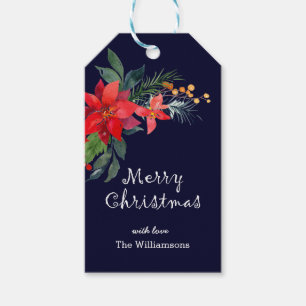 Etiqueta Para Presente Aquarela Personalizada Feliz Natal Poinsettia