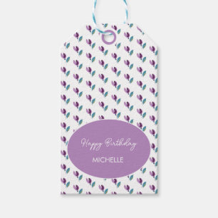 Etiqueta Para Presente Aquarela Pintada à Mão Floral Verde Roxo