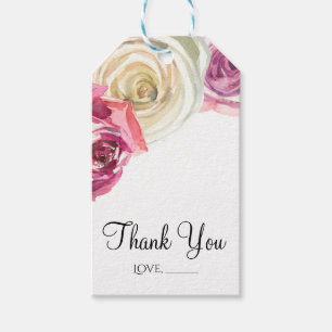 Etiqueta Para Presente Aquarela Rosas Rosa e Branco Chique Chá de Bebê de