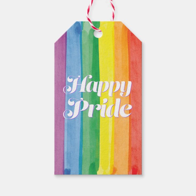 Etiqueta Para Presente Aquarelas Feliz Orgulho Arco-íris (Frente)