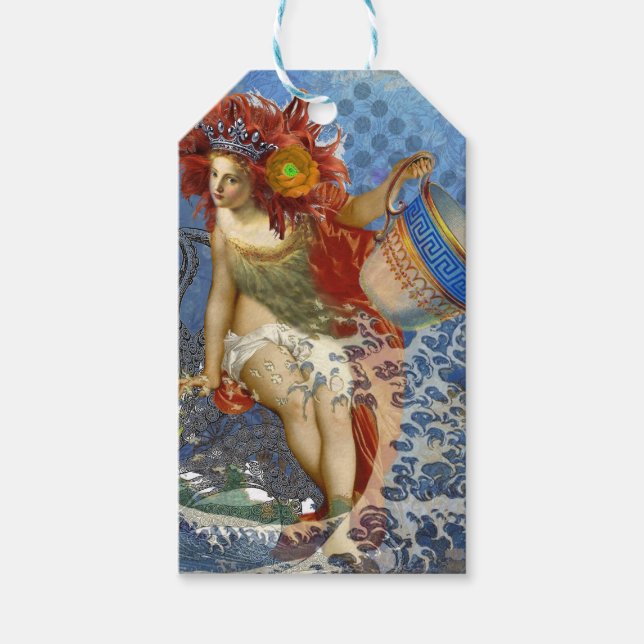 Etiqueta Para Presente Aquarius Mermaid Gótica Arte Azul (Frente)