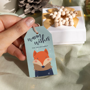 Etiqueta Para Presente Aqueça o Fox personalizado do inverno dos