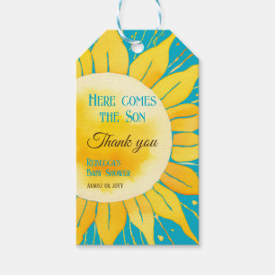 Etiqueta Para Presente Aqui vem o Chá de fraldas de sol azul do filho