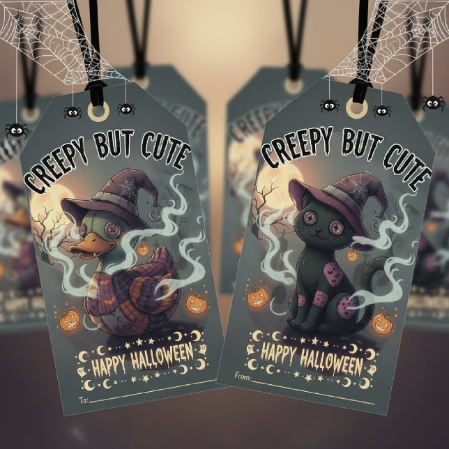 Etiqueta Para Presente Aranha assustadora, mas fofa Feliz Halloween (Criador carregado)