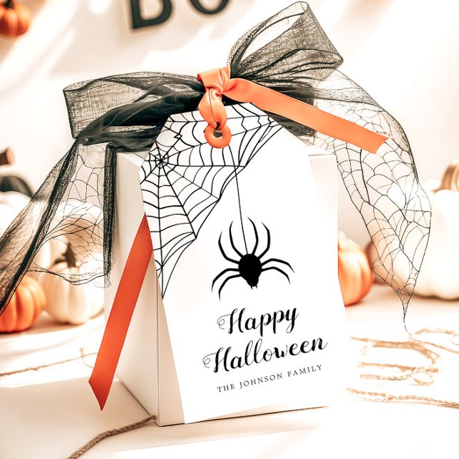 Etiqueta Para Presente Aranha Preta Fofa Feliz Halloween (Cute Black Spider Happy Halloween Gift Tags)