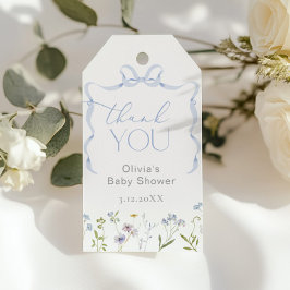 Etiqueta Para Presente Arco Azul, flor-selvagem Bebê na flor Obrigado