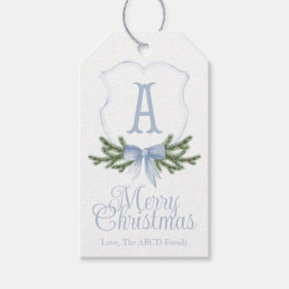 Etiqueta Para Presente Arco Azul, Merry Christmas Crest Tag - A
