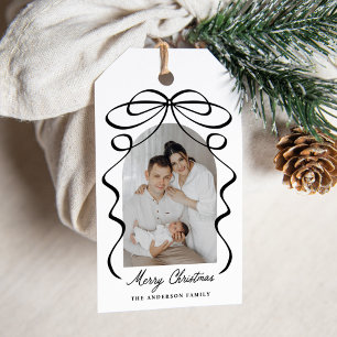 Etiqueta Para Presente Arco de Foto de Natal com Laço Preto Caprichoso