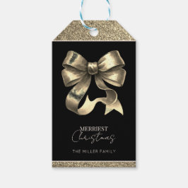 Etiqueta Para Presente Arco de Natal com Brilho Preto e Dourado