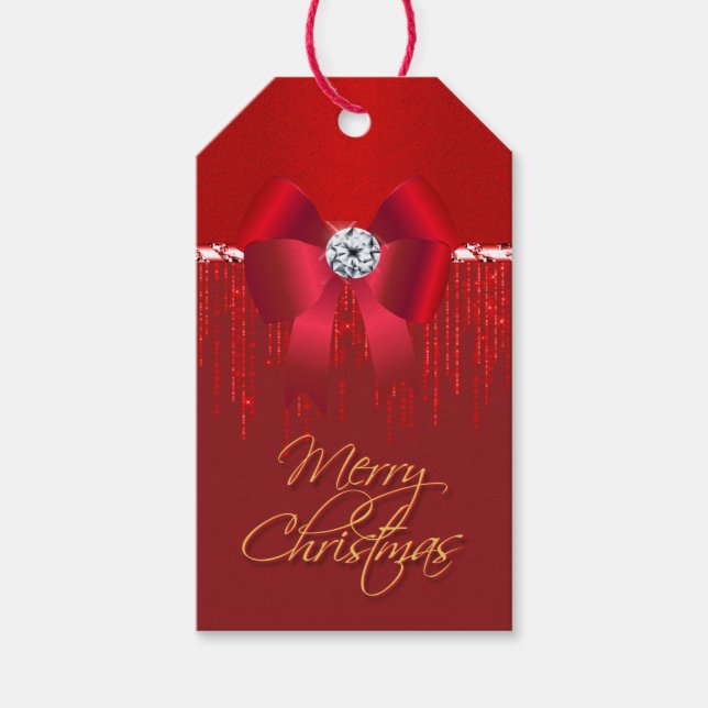 Etiqueta Para Presente Arco de sutiã vermelho-luxuosa Elegante Natal (Frente)
