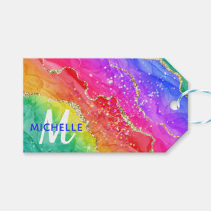 Etiqueta Para Presente Arco-Íris Brilhante e Monograma de Agitação Cintil