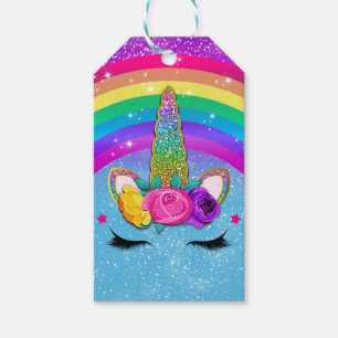 Etiqueta Para Presente Arco-íris Brilho Glittery Chifre de Unicórnio Rost