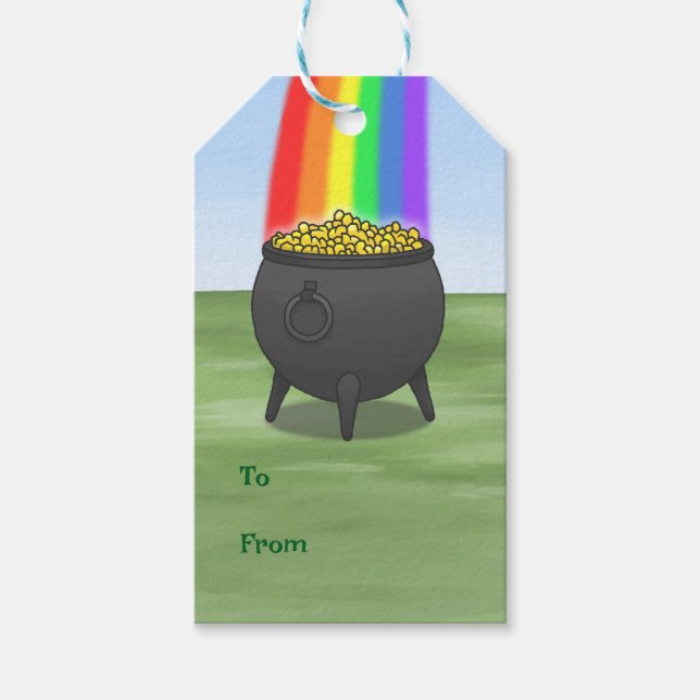 Etiqueta Para Presente Arco-íris e panela cheia de ouro (Frente)