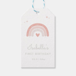 Etiqueta Para Presente Arco-íris Rosa Aniversário de 1 ano Aquarela 