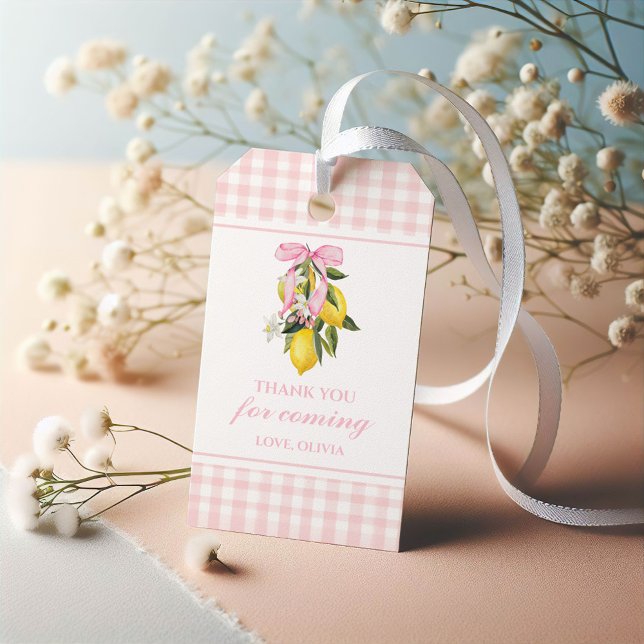 Etiqueta Para Presente Arco Lemon Pink Gingham Coquette (Criador carregado)