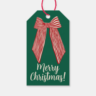 Etiqueta Para Presente Arco Listrado Vermelho Natal Feliz Personalizado 