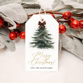 Etiqueta Para Presente Arco Xadrez Vermelho de Árvore de Natal Festa