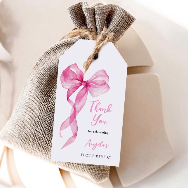 Etiqueta Para Presente Arcos Rosa primeiro aniversario Garotas Obrigado (Criador carregado)