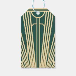 Etiqueta Para Presente Art Deco Art Nouveau Striped Gold Tone Green