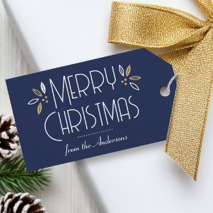 Etiqueta Para Presente Art Deco Natal Elegante Tipografia Escura Azul