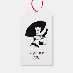 Etiqueta Para Presente Art Deco Woman Em Big Hat Luva RL