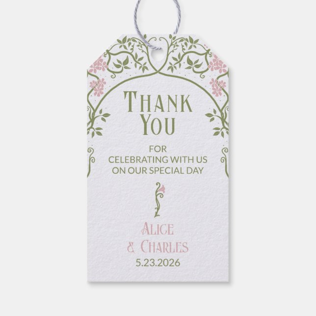 Etiqueta Para Presente Art Nouveau Casamento Floral Obrigado (Verso)