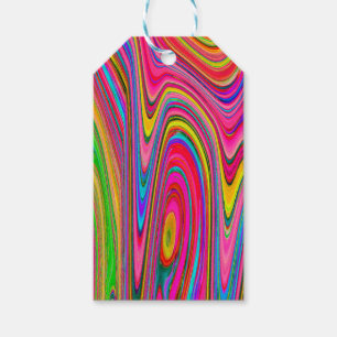 Etiqueta Para Presente Arte Abstrato Groovy Amarelo, Vermelho e Azul Trip