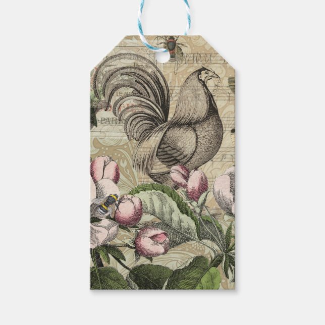Etiqueta Para Presente Arte da Flor do Jardim Rooster (Frente)