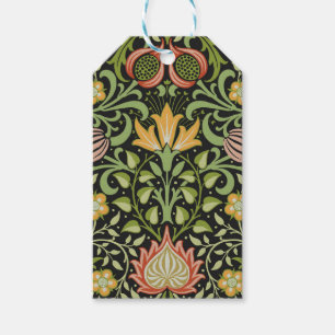 Etiqueta Para Presente Arte de Azulejo Floral Persa Preto William Morris