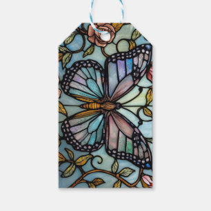 Etiqueta Para Presente arte de borboleta azul em vidro colorido vintage