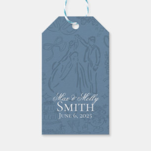 Etiqueta Para Presente Arte de Desenho de Casamento Clássico com Mão Azul