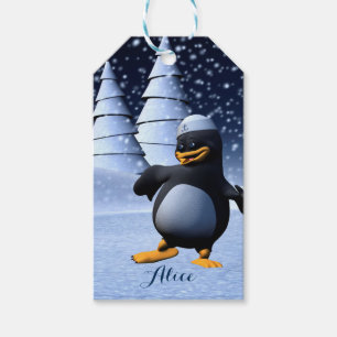 Etiqueta Para Presente Arte de Férias de Inverno Adorável de Pinguim Mari