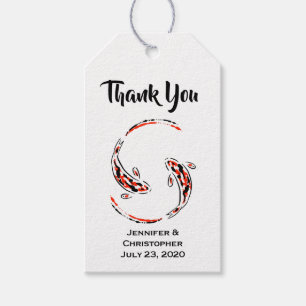 Etiqueta Para Presente Arte de Peixe Koi Japonês Preto e Vermelho Obrigad