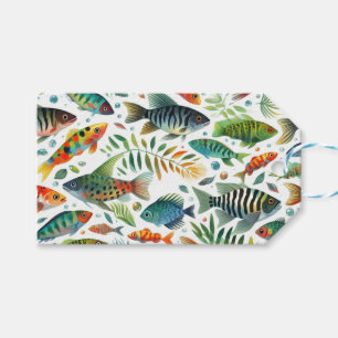 Etiqueta Para Presente Arte de peixe submarino colorida