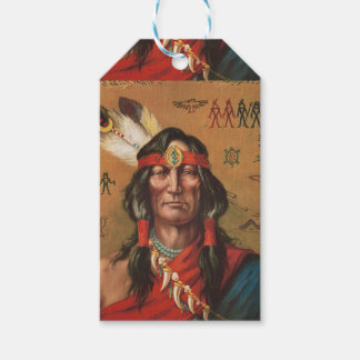 Etiqueta Para Presente Arte de Retrato de Chefe Nativo Americano Antigo