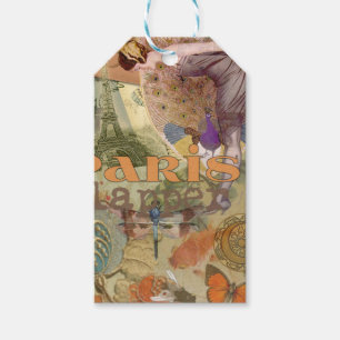 Etiqueta Para Presente Arte Deco Colagem de Pavão Flapper Paris Antigo