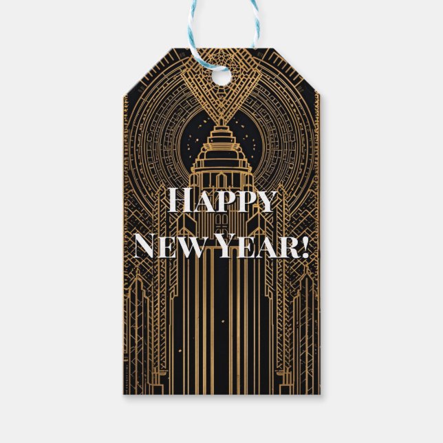Etiqueta Para Presente Arte Deco Preto e Dourado (Frente)