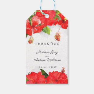 Etiqueta Para Presente Arte Exótica De Flor De Hibiscus Vermelha Obrigad