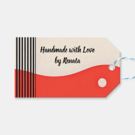 Etiqueta Para Presente Arte Moderna Linear abstrato em Preto e Laranja