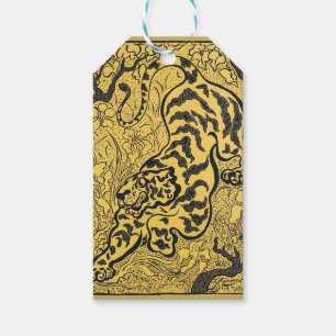 Etiqueta Para Presente Arte Vintage Art Nouveau Amarelo Tigre Impressão P
