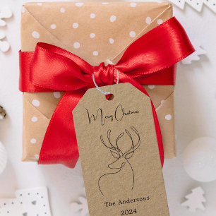 Etiqueta Para Presente artesanato de renas abstrato beige o Natal moderno