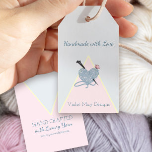 Etiqueta Para Presente Artesanato de Yarn Azul Rosa com Amor