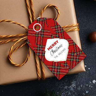 Etiqueta Para Presente Artístico Feliz Natal Tartan Burgundy
